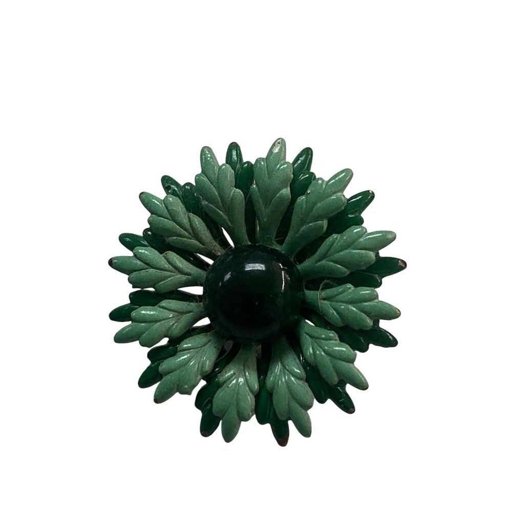 Vintage Green Floral Clip-On Earrings With Textured Leaf Design - Picture 2 of 6